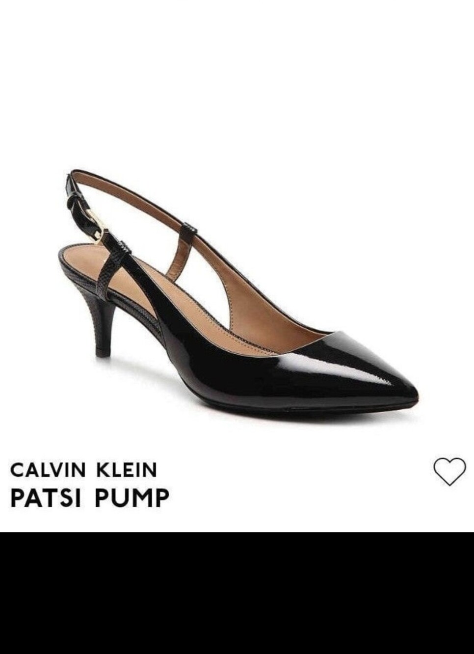 Calvin Klein Black Patent Slingback Pointed-Toe Pump(6.5)